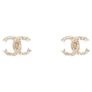 CHANEL P19V silver-tone crystal pave CC logo stud pin earring Pair